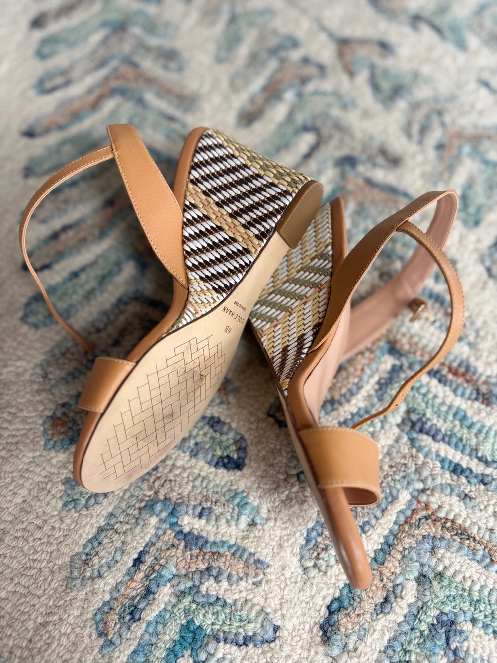 Cole Haan Tan Woven Platform Slingback Sandals